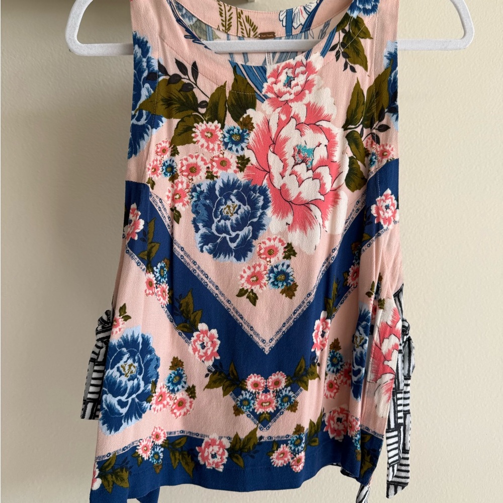 Free People Floral Sleeveless Top - Pink and Blue flowers